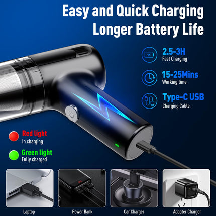 Uniqus Mini Vacuum Cleaner, Handheld Vacuum Cordless Rechargeable, Portable Car Vacuum With Brushless Motor, 12000Pa High Power 3 In 1 Sucking & Blowing Small Vacuum Desk Vacuum For Car, Home, Office