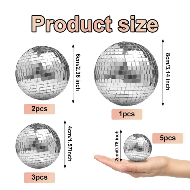 memo 11pcs Disco Ball Cake Decoration Mirror Cake Topper 70's Disco Disco Ball Table Decorations Disco Ball Centerpiece Decor Dance Birthday 70s Theme Party