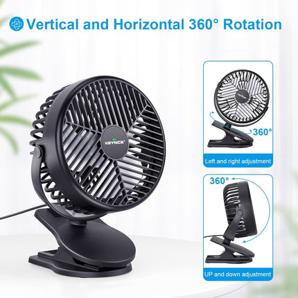 Keynice Usb Desk Fan, 4 Inch Small Clip Fan, 3 Speeds Personal Table Fans With Sturdy Clamp, Strong Airflow Fans For Bedroom, 360