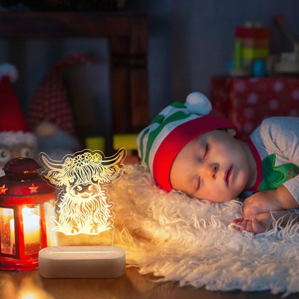 Dreyoo Highland Cow Night LED Light Acrylic Cute Highland Cow Nursery Night Lamp Christmas Bedside Lamp Highland Cow Decor Funny Animal Highland Cow s for Girls Boys Teens Farmers Cow Lovers