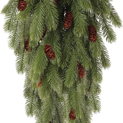 2 Pack Artificial Pine Branches with Pine Cones Green Plants Pine Needles Artificial Hanging Plants Outdoors DIY Accessories for Outdoors for Wreath Christmas and Home Garden Decoration(Green)