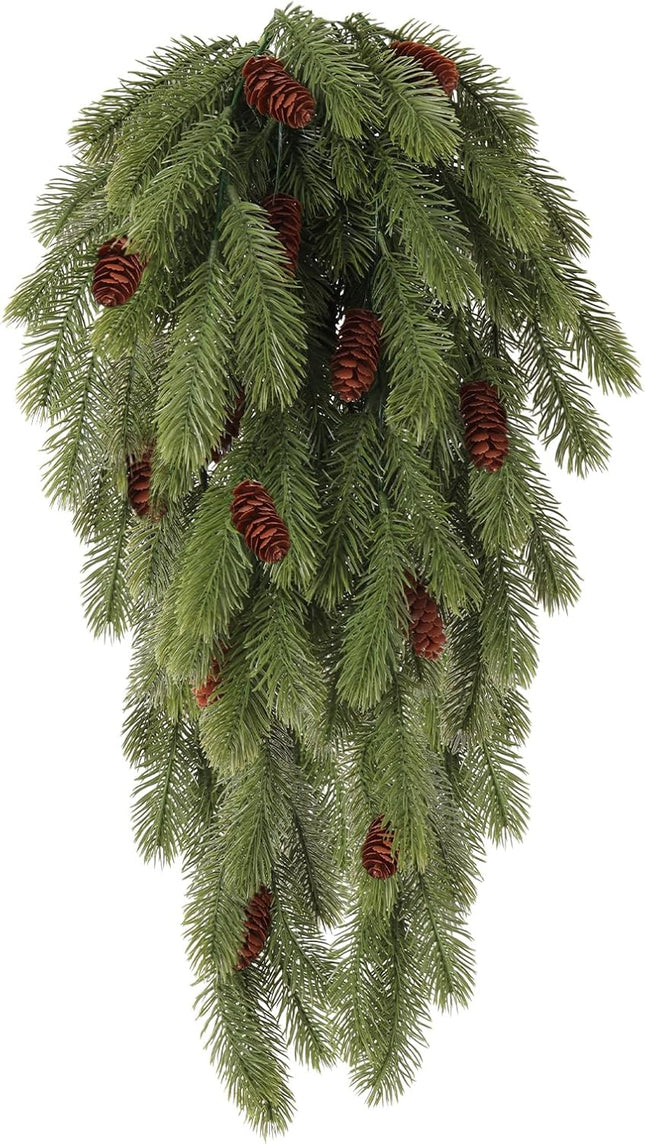 2 Pack Artificial Pine Branches with Pine Cones Green Plants Pine Needles Artificial Hanging Plants Outdoors DIY Accessories for Outdoors for Wreath Christmas and Home Garden Decoration(Green)