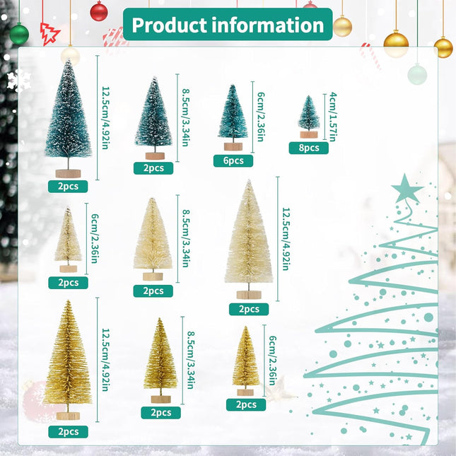 30PCS Artificial Frosted Sisal Mini Christmas Trees, Bottle Brush Trees with Wood Base Snow Frost Tree Artificial Winter Mini Pine for Christmas Decor Home Table Top Decoration and Crafts