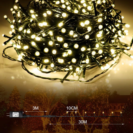 100FT Christmas Lights, 300LED Outdoor Christmas Lights Warm White, Smart String Lights with Memory Function, IP65 Waterproof, 8 Modes, Smart Timing, for Christmas Tree Birthday Garden Decor