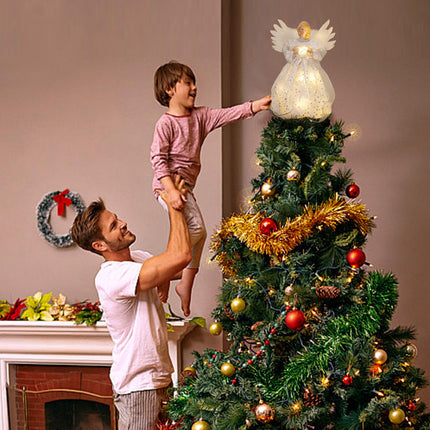 Christmas Angel Tree Topper, Tree Topper Angel with Lights, 8 Modes Christmas Tree Ornament with Timer, Battery Operated Lighted Treetop Ornaments Indoor Christmas Decorations