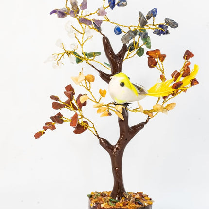 100 Leaves 7 Chakra Gemstone Chips Gemstone Tree with one Bird | Christmas Tree | Home Decor