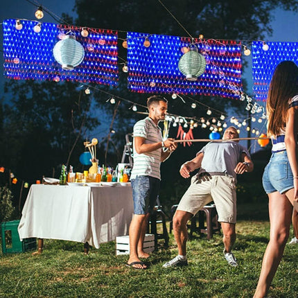 4th of July Decorations, 420 LED 24V Plug in Red White and Blue American Flag Net Lights, Waterproof Patriotic Lights for Outdoor Indoor Independence/National/Memorial Day, Christmas Decor