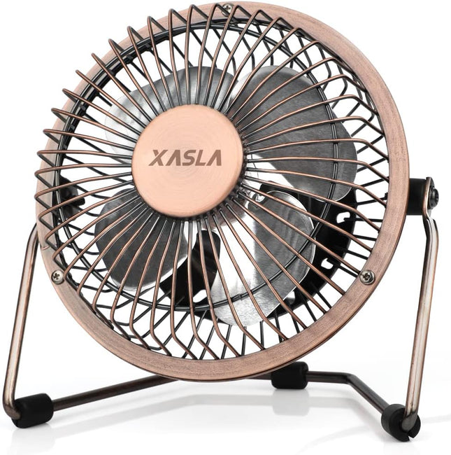 Xasla 4 Inch Small Usb Desk Fan, Mini Quiet Fan With Metal Construction Strong Airflow 360°Adjustable Tilt Angle, Personal Coolin