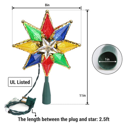 Brizled Christmas Star Tree Topper, 8" Lighted Double-Sided Christmas Tree Topper, 8-Point Multi Color Xmas Tree Topper with 10 Warm Lights, 120V UL Tree Star for Christmas Tree Party Home