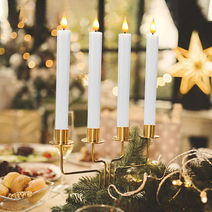 Flameless Window Candles with Remote Timer 10 PCS Battery Operated LED Flickering Taper Candle Lights with Removable Gold Candle Holders Best for Xmas Wedding Home Dinner Decor