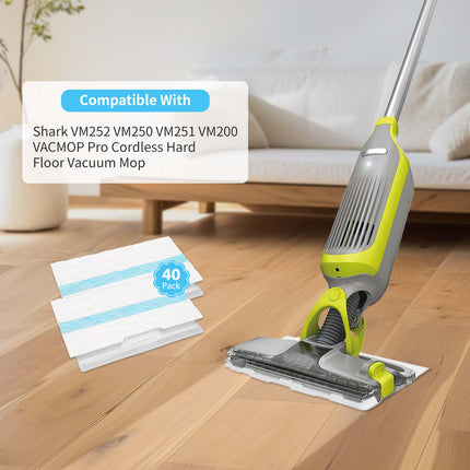 40 Pack Disposable Mop Pads Compatible With Shark Vacmop Vm252 Vm251 Vm200 Vm200C Vm190 Vm252C Qm250 Vm250 Vc205 Vacuum Mops Refills For All Hard Floors
