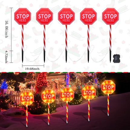 MUMTOP 5 Pack Santa Stop Here Christmas Decorations, Battery Operated Pathway Christmas Stake Lights, Outdoor Christmas Lights for Lawn Yard Garden