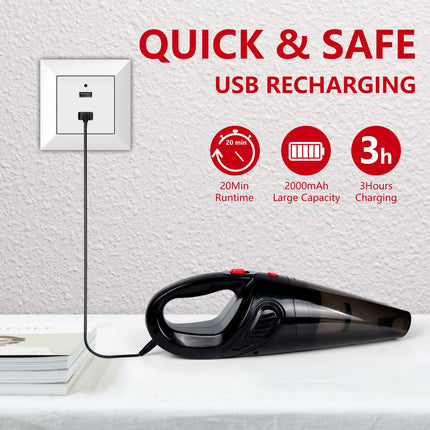 Handheld Vacuum Cordless, Rechargeable Portable Hand Mini Vacuum, 6000Pa Strong Suction Lightweight Small Car Vacuum Cleaner Suitable For Home Pet Hair Car Cleaningblack