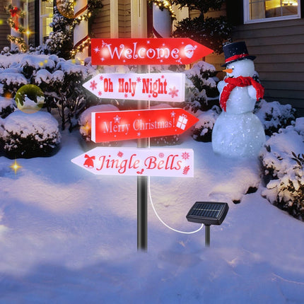 Christmas Solar Pathway Stake Sign Lights Outdoor，Large Xmas Yard Decorations Led Santa Elk Deer Light Waterproof Metal Landscape Stakes for Lawn Patio Holiday Ornament