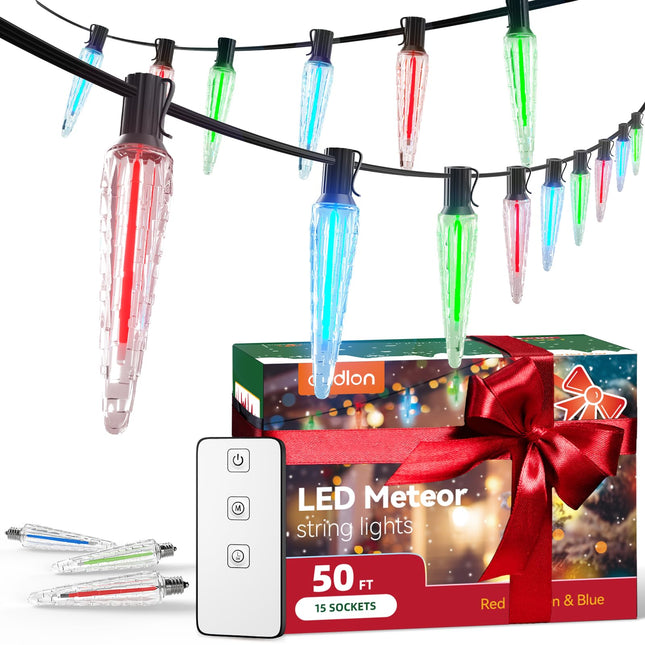 addlon 50FT Christmas Lights Outdoor with Remote, Meteor Shower Lights Waterproof RGB Dual-Mode Timer Function Led Icicle Outdoor String Lights Christmas Decorations for Indoor Outdoor Party Garden