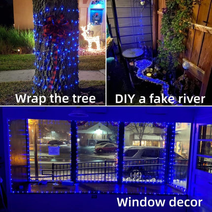 WAKAKA 2 PCS Blue Solar Fairy Lights Outdoor Waterproof, Each 66ft 200 LED Solar String Lights, 8 Modes Blue Solar Christmas Lights
