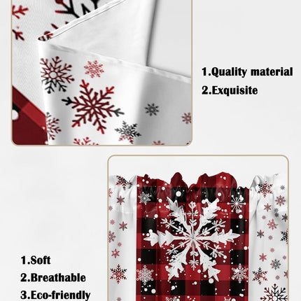 Christmas Curtains Swag Valance Snowflakes Red Black Buffalo Plaid White Rod Pocket Kitchen Curtains Winter Holiday Window Valances Swag Curtains for Christmas Decorations, 1 Pair, 28"W x 36"L