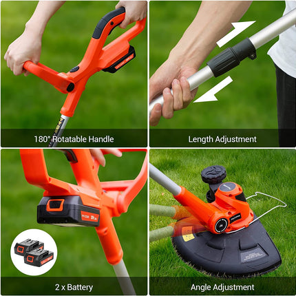 PAXCESS Cordless String Trimmer/Edger, 20V 10-Inch Weed Eater with 2Pcs 1.50Ah Batteries, 1Pcs Charger and Replacement Spool Line, Length Adjustable