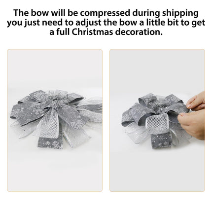 Christmas Tree Topper Bow, 53X13 Inch Artificial Xmas Tree Topper Ornaments for Home, Wedding, Birthday Party, Indoor Outdoor Thanksgiving Christmas Decorations, Grey & Silver