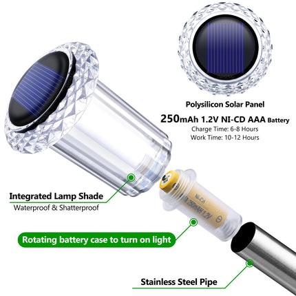 DenicMic Solar Lights Outdoor Solar Pathway Lights Outdoor Waterproof Solar Garden Lights LED Stainless Steel Outdoor Solar Lights for Yard Christmas Decorations Outdoor (Cold White, 10 Pack)