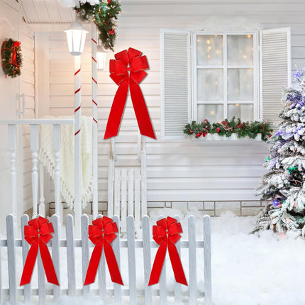 Large Christmas Bows,Giant Red Bow, Velvet Red Outdoor Christmas Decoration – Large Waterproof Red Bow for Door, Wreath, and Christmas Tree – Elegant Big Outdoor Christmas Bows (Red 2, 2 PCS)