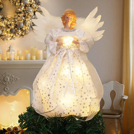 Christmas Angel Tree Topper, Tree Topper Angel with Lights, 8 Modes Christmas Tree Ornament with Timer, Battery Operated Lighted Treetop Ornaments Indoor Christmas Decorations
