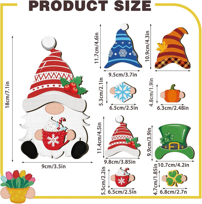 Blulu Christmas Interchangeable Wooden Gnome Decor DIY Holiday Halloween winter Thanksgiving Seasonal Tiered Tray Decoration with Magnet Pieces Welcome Sign for Decorations(Cute)
