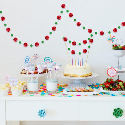 Outus 10 Pieces Christmas Paper Round Garland Christmas Hanging Dots Garland Streamers Decoration Candy Sprinkles Party Backdrop Decor for Birthday Party Wedding Bridal Shower Ornaments (Red,Green)