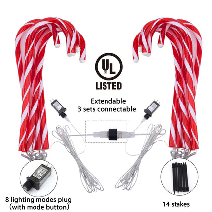 Brightown 12Packs Christmas Candy Cane Pathway Lights Markers with Stake 24.5" Outdoor LED Christmas Decorations Lights 8 Modes for Yard Patio Xmas Outdoor Path Garden Walkway, Warm White