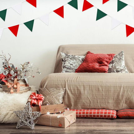 G2PLUS 39Ft Red Green White Banner Flags, Triangle Flag Garland Fabric Banner, Christmas Party Decoration Banner, Triangle Flags Banner String, Pennant Bunting Garland Streamers for Outdoor, Garden