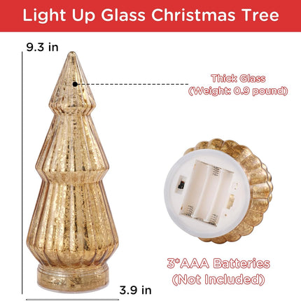 Christmas Decorations-Light Up Gold Mercury Glass Christmas Tree-Tabletop Christmas Tree with LED Light for Home Kitchen Table Mantle Shelf Party Centerpiece