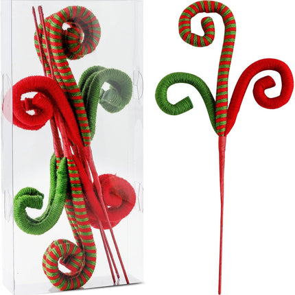 6PC Set Red/Green Christmas Tree Decorations Picks Christmas Woolen Candy Curly Pick, Christmas Tree Decorations Home Office Vase Party Ornaments (Green)