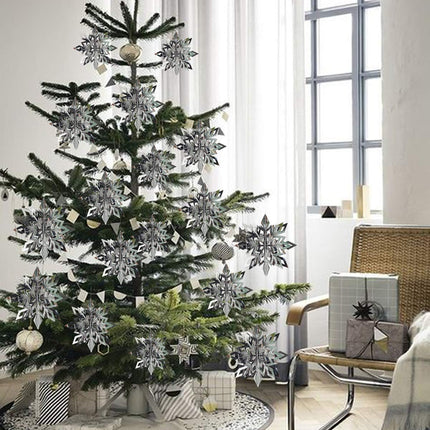 Crafare Christmas 3D Hanging Snowflakes Ornaments 3 Size 18PCS White Silver Snowflakes Hanging Garland for Winter Wonderland Holiday Year Party Home Decoration