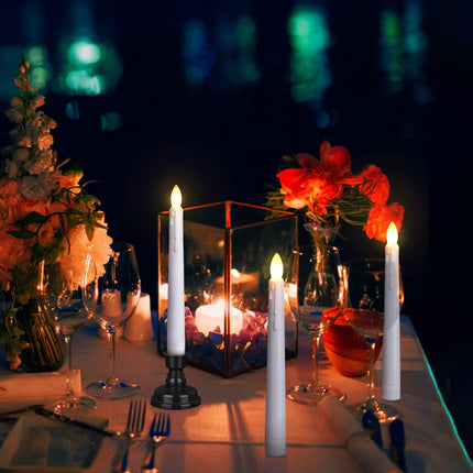 LED Battery Operated Window Candle with Remote & Timer Flickering Warm Light Christmas Flameless Taper Candles for Party Holiday Wedding Home Table Decoration (Pack of 6,White+Black Holder(A))…