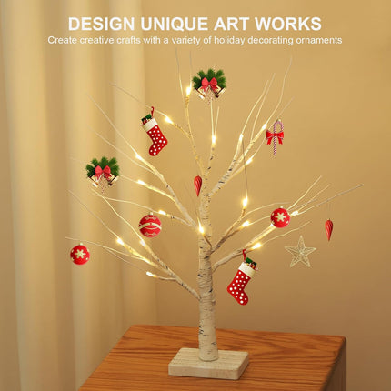 MEETYAMOR 2 Pack 24” 2FT Lighted Birch Tree with 18LT Warm White LEDs, Christmas Decorations Indoor Battery Powered Timer, Money Tree for Winter Party Wedding Table Mantel Home Easter Decor