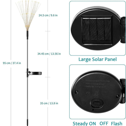 JJGoo Solar Firework Lights, 2 Pack 120 LEDs 2 Lighting Modes Outdoor Waterproof for Garden Patio Walkway Pathway Party Wedding Christmas Decorative - Cool White