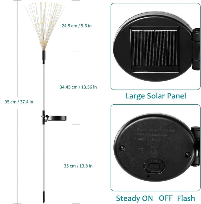 JJGoo Solar Firework Lights, 2 Pack 120 LEDs 2 Lighting Modes Outdoor Waterproof for Garden Patio Walkway Pathway Party Wedding Christmas Decorative - Cool White