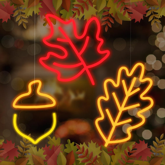 ROCEEI 3 Pcs Thanksgiving Neon Sign, Maple Leaf Neon LED Lights Plant Neon Lights USB Wall Bar Living Room Decor for Fall Christmas Party Holiday Night Bedroom s