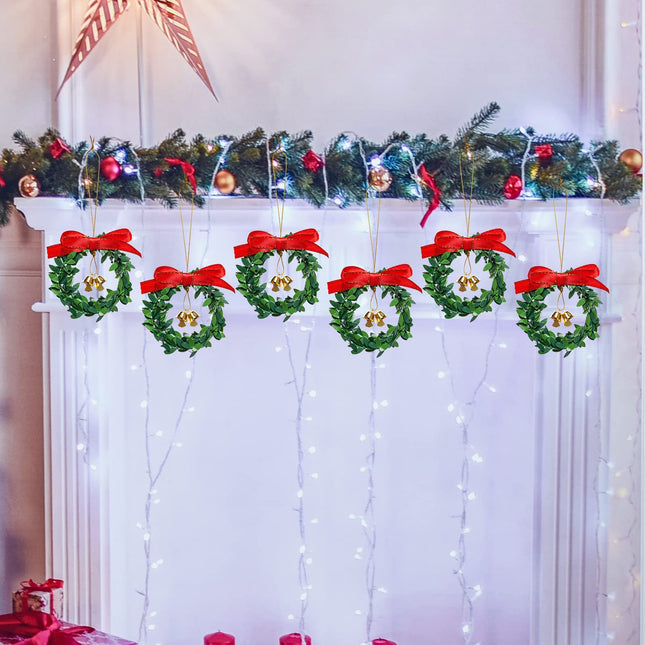 jiebor 12Pcs Mini Christmas Wreaths Small Green Hanging Wreath Christmas Ornament for Winter Holiday Home Outdoor Indoor Fireplace Mantle Window Cabinets Christmas Tree Front Door Decorations 4 Inch