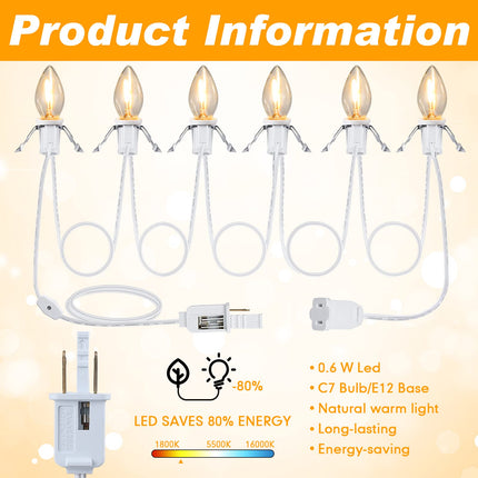 Coume Set of 3 Christmas Village Lights Accessory Cord with 6 LED C7 Bulb Light Cord for Village Houses with Switch Socket Lamp Cord Replacement Christmas Village Accessories Craft Projects 11.5 Feet
