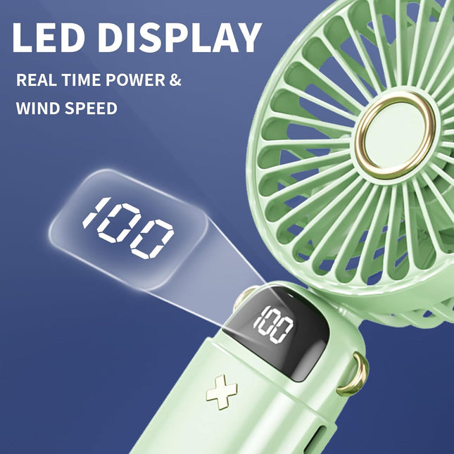 Portable Handheld Fan Rechargeable, Mini Hand Held Personal Fan 4000Mah Battery Operated Desk Fan With Base, Led Display,5 Speeds