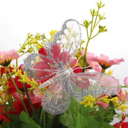 Firlar Christmas Glitter Butterfly Ornament, 24 Pcs DIY Craft Butterfly Clip on Christmas Tree Ornaments Simulation Butterfly for Xmas Tree Wreaths Party Wedding Decor