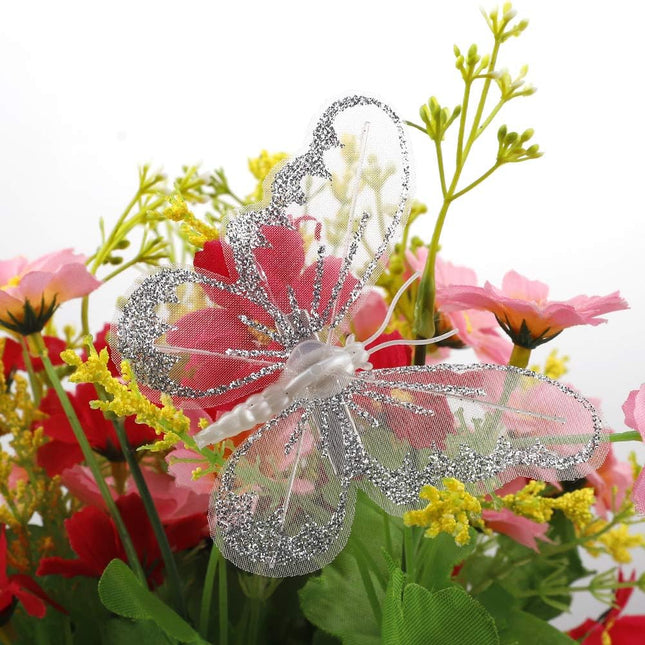 Firlar Christmas Glitter Butterfly Ornament, 24 Pcs DIY Craft Butterfly Clip on Christmas Tree Ornaments Simulation Butterfly for Xmas Tree Wreaths Party Wedding Decor