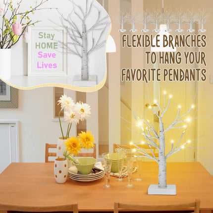 Macarrie 8 Pcs Christmas Tree Decorations 18 Inch Lighted Birch Tabletop Tree LED Winter Decor Small Artificial Light up DIY Women Wedding Battery Powered or USB Twinkling Fairy Branch(White)