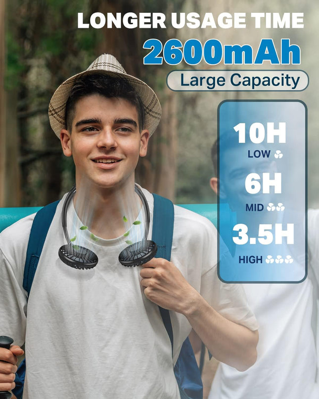 Neck Fan, Hand Free Portable Neck Fans For Women, Kids, And Men, 3 Speed Adjustable Hanging Around Necklace Fan, Rechargeable