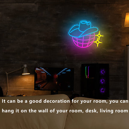 Manimo Cowboy Disco Ball Neon Sign, Cowgirl LED Neon Signs for Wall Decor, Game Room Man Cave Decor, USB Powered for Living Room Man Cave Decor Party Bar Wedding Christmas Birthday (13.311in)