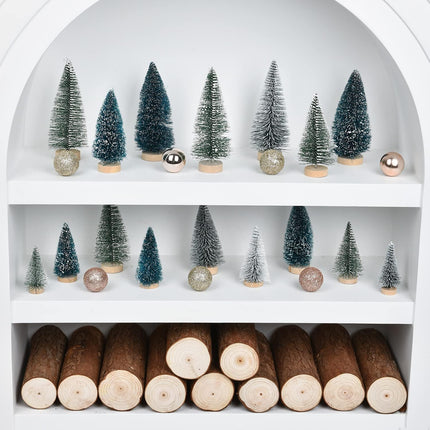 31 PCS Miniature Pine Trees Sisal Trees with Wood Base Christmas Tree Set Tabletop Trees for Miniature Scenes, Christmas Crafts Tabletop Decorecture Trees