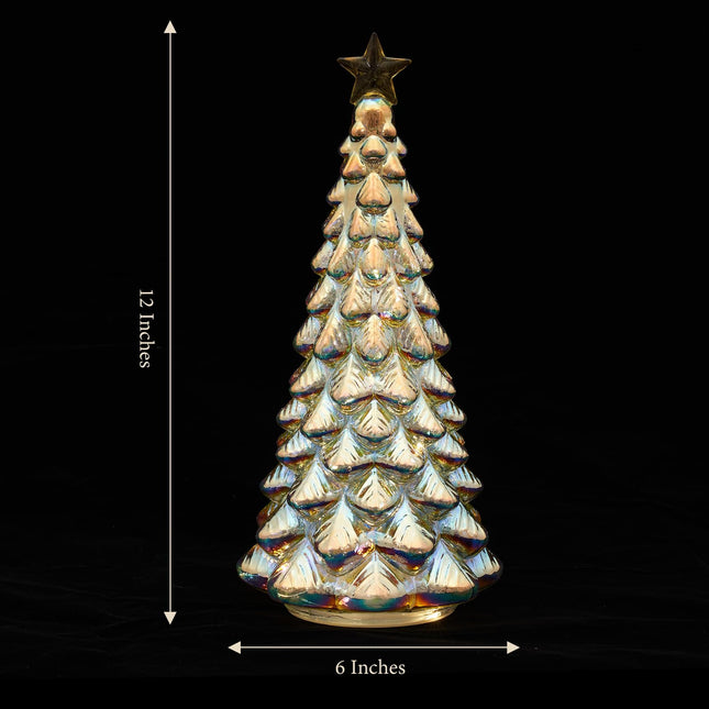 Tabletop Christmas Tree Mercury Glass Timer Lighted Pearl White Xmas Trees with Star Topper Table Centerpiece Mantel Window Decorations Home Decor