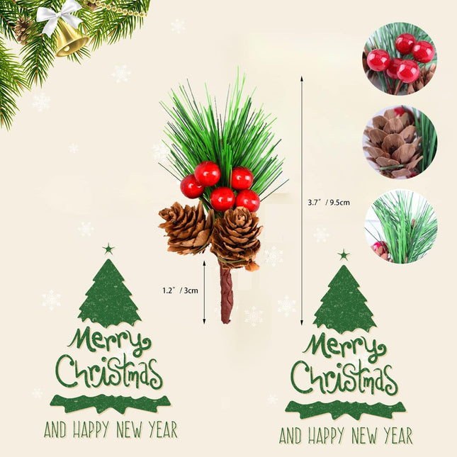 20 PCS Artificial Pine Cones Red Berry Pine Cones Stems, Pine Cones for Decorating, Christmas Craft Supplies, Natural Pinecones Acorns Red Berries Christmas Decor Ornaments for Home Winter Decorations