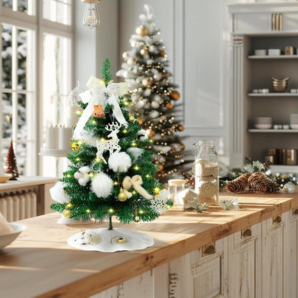 Small Christmas Tree with 1ights - 24" Mini Christmas Tree, Decorated Tabletop Christmas Tree with Tree Skirt, Mini White Christmas Treee with Ornaments, Small Christmas Tree with Decorations